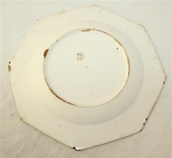 Two Bow porcelain polychrome plates, c.1754, 21cm and 23cm, circular plate cracked, octagonal plate with slight chips